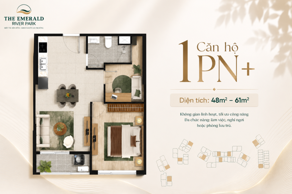 Thiết kế 1PN căn hộ the emerald river park bình dương