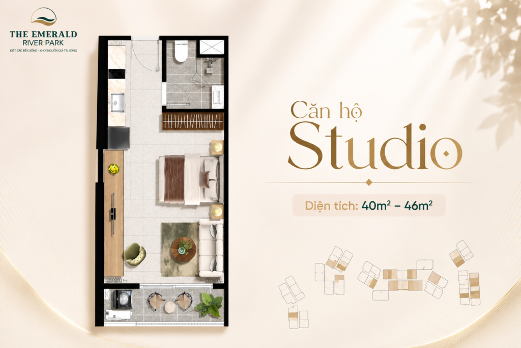 Thiết kế studio căn hộ the emerald river park bình dương